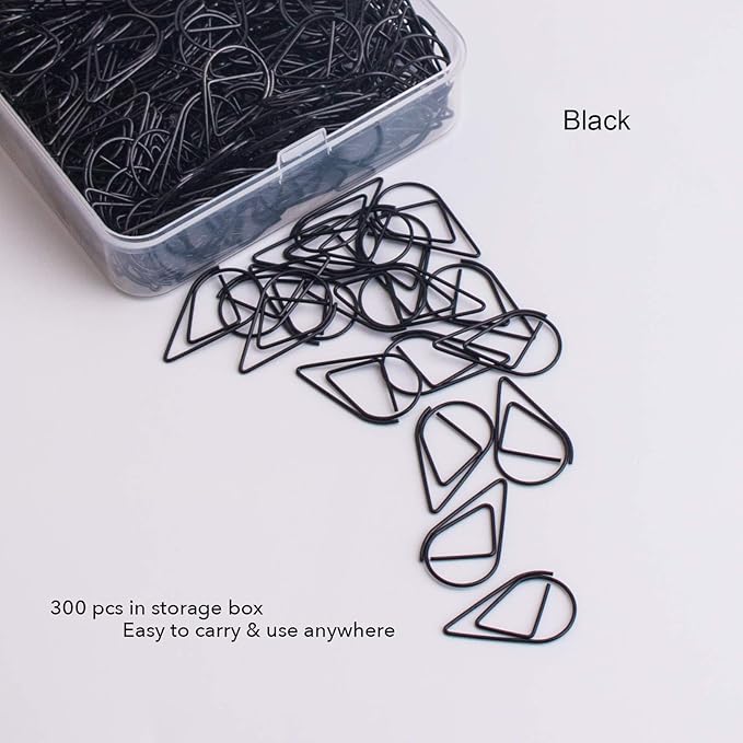 Black Cute Paper Clips, VENCINK 300 Pieces Smooth Stainless Steel Drop-Shaped Wire Small Paperclips for Office Supplies Wedding Women Girls Kids Students Paper Document Organizing (1 inch)