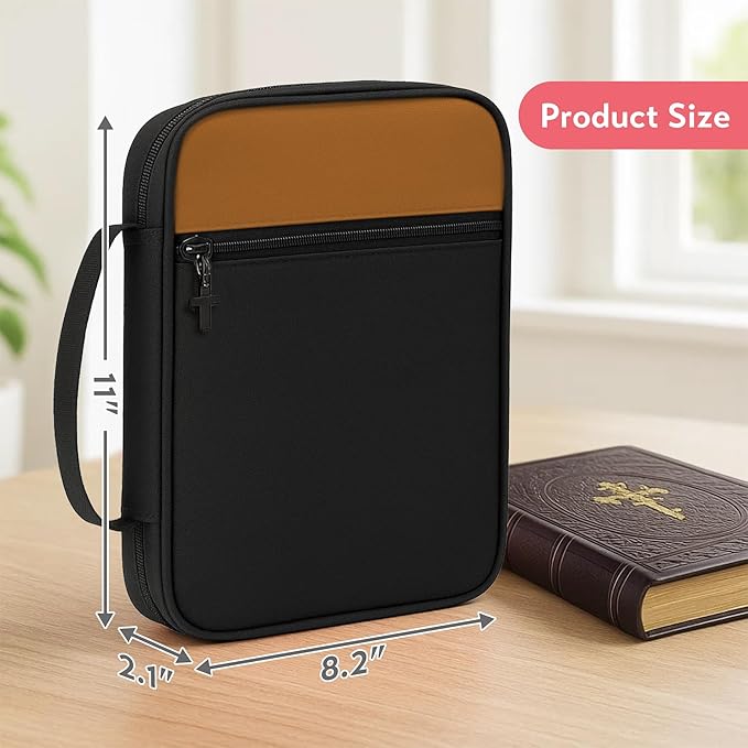 Bible Cover with Durable Handle, Carrying Book Case Church Bag Bible, Protective with Zippered Pocket, Bible Study Accessories Supplies, Gift for Mother Lady Women Men(Black Coffee)