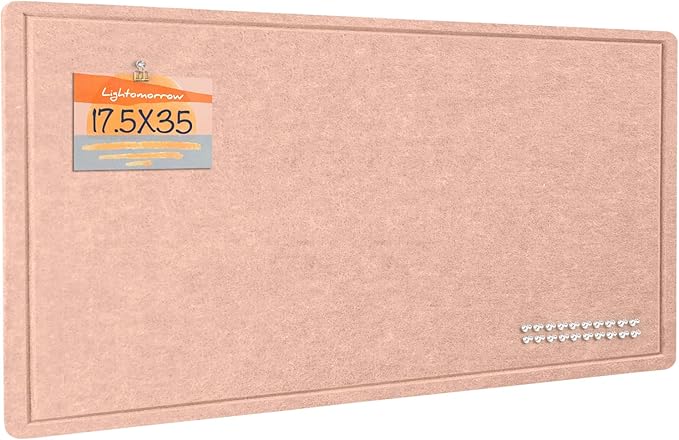 Lightomorrow Bulletin Board, 35 x 17 1/2 inches Felt Board - Decorative Pin Board, Cork Board Alternative for Wall, Foldable Self-Adhesive Vision Board Prayer Board with 20 Pushpins-Mauvey Pink