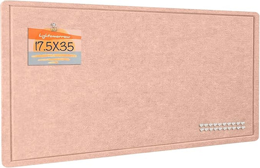 Lightomorrow Bulletin Board, 35 x 17 1/2 inches Felt Board - Decorative Pin Board, Cork Board Alternative for Wall, Foldable Self-Adhesive Vision Board Prayer Board with 20 Pushpins-Mauvey Pink
