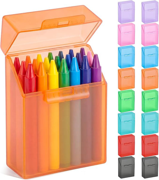 Clabby 16 Pcs Plastic Crayon Organizer Case for 24 Count Crayons Kids Art Supply Storage Box with Lid, Portable Holder for Classroom Home Travel, Fits Standard 24-Pack Crayon (Colorful)