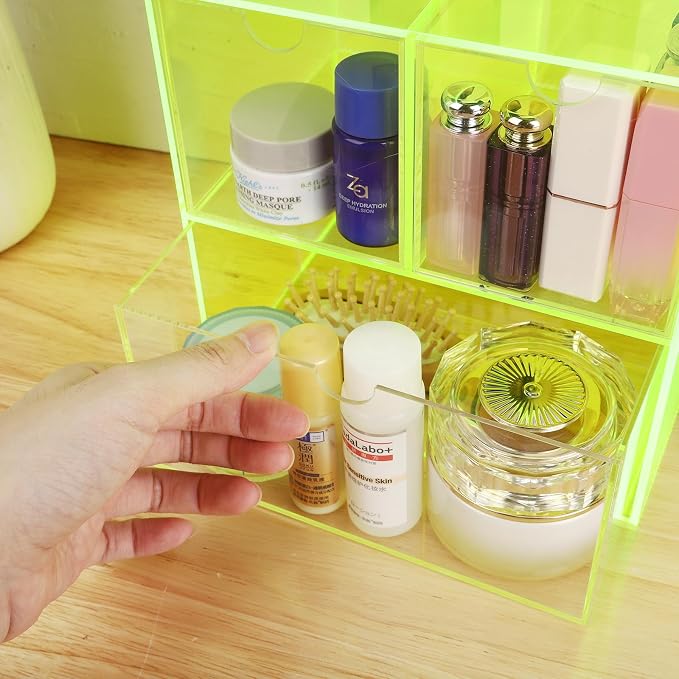 Gelite Desk Organizer with 3 Storage Drawers for Makeup Office Acrylic Desktop Drawer Organizer for Vanity Office Organization and Storage Box, Neon Green