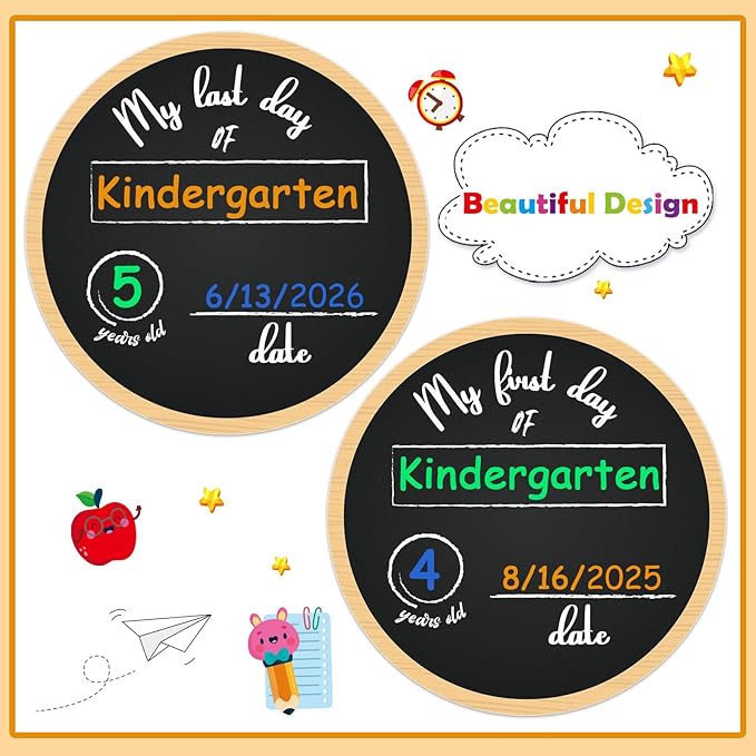 FaCraft First Day of School Sign Board - Doubles Sided Back to School Chalkboard for Kids Son Daughter Erasable 1st Day of Preschool/Pre-K/Kindergarten Supplies Reusable Photo Prop Gifts Sign