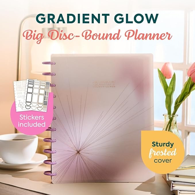 Happy Planner Disc-Bound Planner July 2026–June 2027, Includes 3 Extra Months and 2 Sticker Sheets, Big Size, 8.5" x 11", Horizontal Layout, Gradient Glow