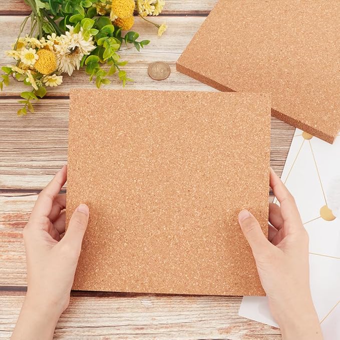 OLYCRAFT 2PCS Square Bulletin Boards 7.9x7.9 Inch Wood Cork Board 0.6 Inch Thick Square Cork Board Cork Tiles for Wall Decoration, Party and DIY Crafts Supplies