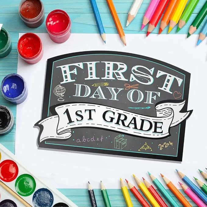 AAROENLYS Wood Signs First Day of School Chalkboard Style Sign Board Plaque Back to School Sign Photo Props for Kids/Girls/Boys Preschool Kindergarten 1st Grade 10x 15