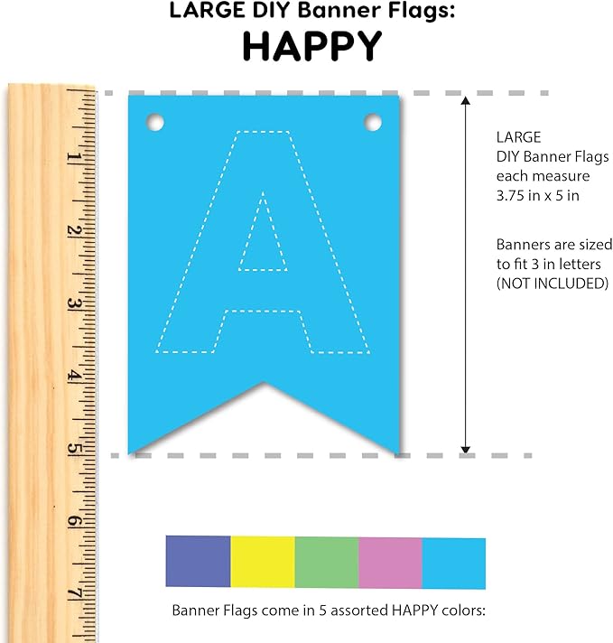 80 pcs Paper DIY Banner Flags Happy Pennant Banners, Large (3.75 x 5 in), US Made Card Stock Punch Out Blank Pennants for Party Decorations, Kids Birthdays, Classroom, Celebration, Festive Parties