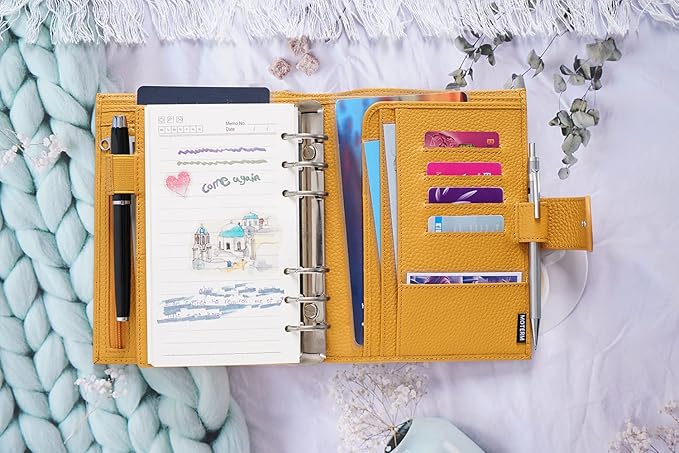 Moterm Personal Luxe Rings Planner - Genuine Leather Binder Organizer (Pebble-Mustard, 30mm Ring)