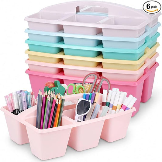 6 Pack Assorted Colors 6 Compartment Classroom Caddy with Handle Portable Plastic Storage Classroom Caddies Organizer for Classrooms Supply Teacher Office Table Desk(Pink Purple)