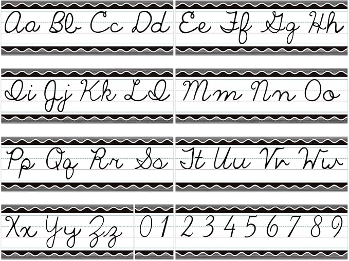 Set of 9 Cursive Writing Bulletin Board Cursive Alphabet Wall Strip for Teacher Supplies, Classroom Teaching Tool, Homeschooling, Kids Education(Rustic)