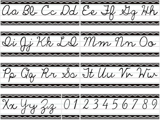 Set of 9 Cursive Writing Bulletin Board Cursive Alphabet Wall Strip for Teacher Supplies, Classroom Teaching Tool, Homeschooling, Kids Education(Rustic)