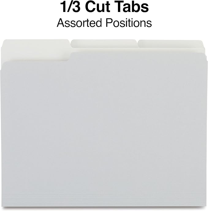 Staples Colored File Folders, Letter Size, 3‑Tab Top‑Tab Design, Gray, Durable Paper Stock, 100/Pack