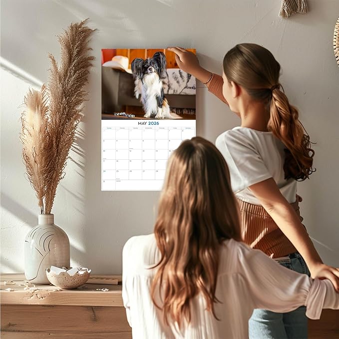 2025 2026 Papillon Calendar - Dog Breed Monthly Wall Calendar - 12" x 18" Open - Thick No-Bleed Paper - Giftable - Academic Teacher's Planner Calendar Organizing & Planning - Made in USA