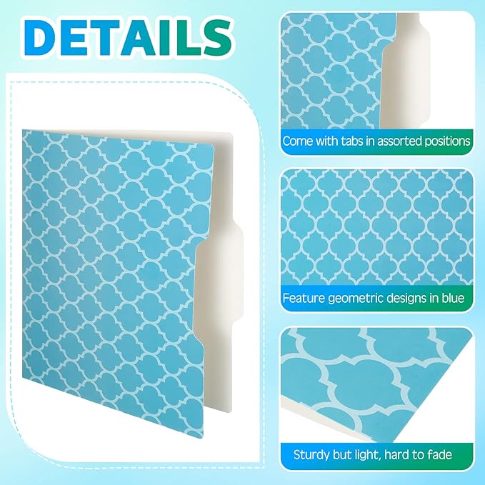 Estune 30 Pcs Decorative File Folders Letter Size Colored Manilla File Folders with 1/3-cut Tabs 11.69 x 9.25 Inches Graphic Laurel Leaf Office Supplies Organizers(Assorted Style)