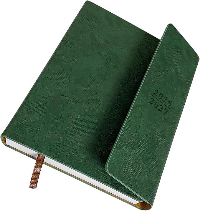 Planner 2026-2027, Weekly Monthly Academic Calendar for Jul 2026 - Dec 2027 [18 Month Agenda], 8.26" x 5.9" Faux Leather Cover + Thick Paper (26-27 Green)