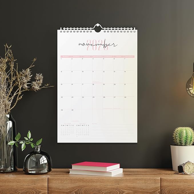 Karto Wall Calendar 2025-2026 - Vertical 11x17 inch July 2025 to December 2026 - Boost Your Productivity and Easy Planning with the Aesthetic Monthly Calendar - Two Font Pink