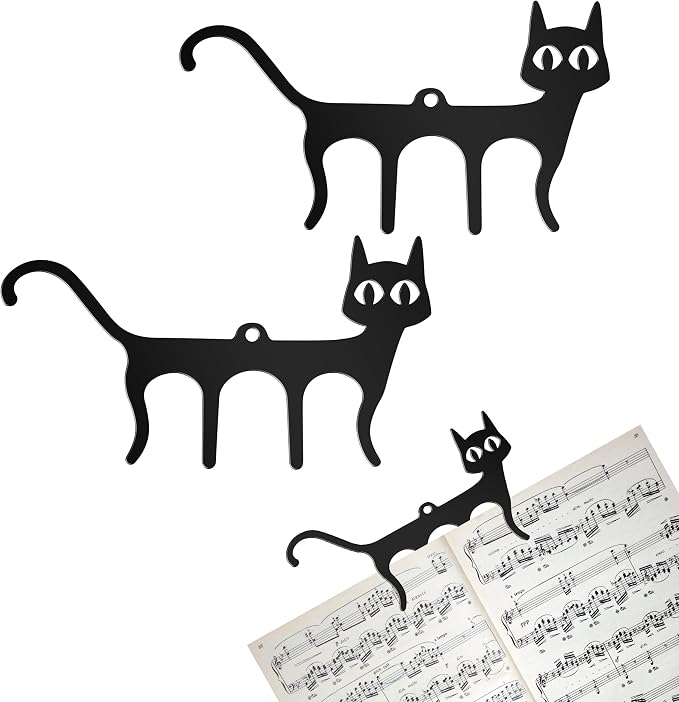 2 PCS Metal Music Book Clips Page Holders Cute Cat Shaped Bookmark for Piano Keyboard Reading Black