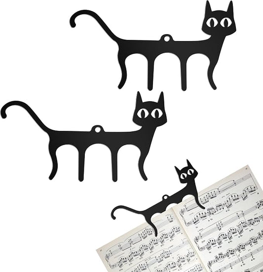 2 PCS Metal Music Book Clips Page Holders Cute Cat Shaped Bookmark for Piano Keyboard Reading Black