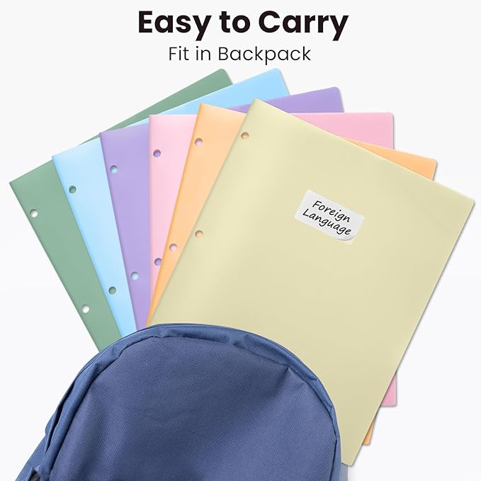 Sooez 2-Pocket Folders, Plastic Folders with Pockets 3 Hole Punched, 1 Pack Pockets Folder for 3 Ring Binder with Labels, Heavy Duty Binder Folder for Document, Letter Size File Folder,Smoky Blue