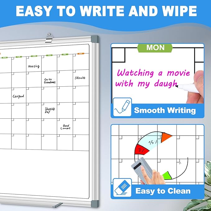 3 Month Wall Calendar Whiteboard, Quarterly Whiteboard Calendar for Wall, 48x28 Inch Magnetic Dry Erase Board, Wall Hanging Aluminum Frame with Tray for Home, School, Office