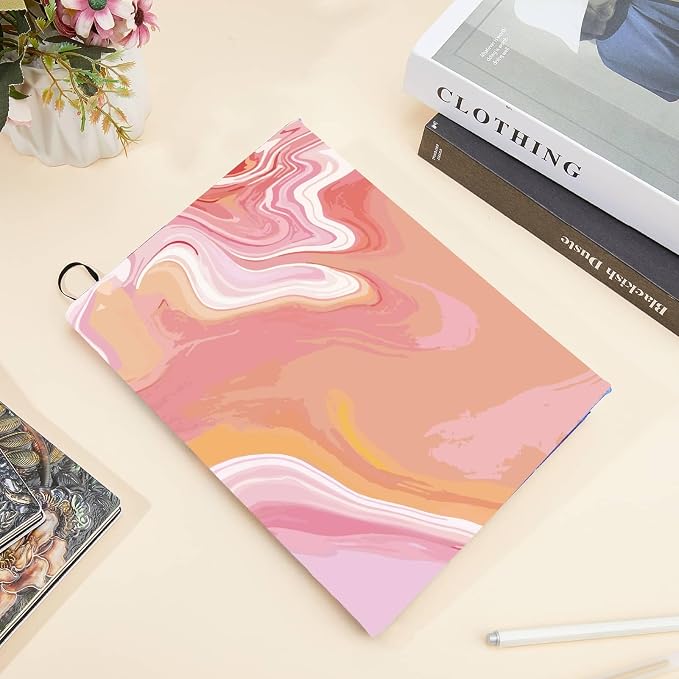 CRASPIRE Pink Stretchable Book Cover Marble Pattern Washable Reusable Large Nylon Book Protector Elastic Notebook Wraps Suitable for Most Hardcover Books Classroom Students