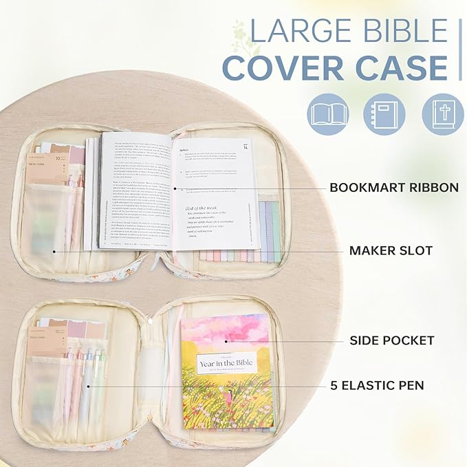Bible Cover Case for Women Large Bible Cover with Durable Handle Quilted Bible Carrying Case for Girls Bible Study Supplies Accessories (Big Blue Flower, Big Blue Flower)