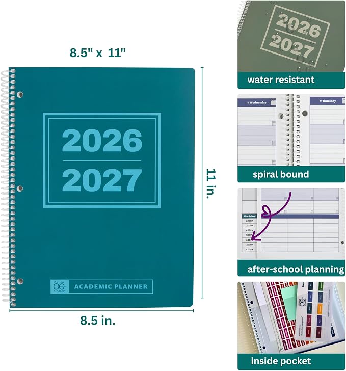 Order Out Of Chaos Academic Planner 2026-2027, Daily Weekly Monthly School Calendar, student planner 2026-2027, 8.5 x 11 Homework Organizer, july 2026-june 2027 Teal Blue School Agenda Book