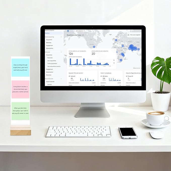 Monitor Memo Board, Multifunction Sticky Note Holder for Computer Screen, Office Desk Accessories with Acrylic Monitor Side Panel, Sticky Notes, Wooden Phone Stand for Desktop Laptop Decoration