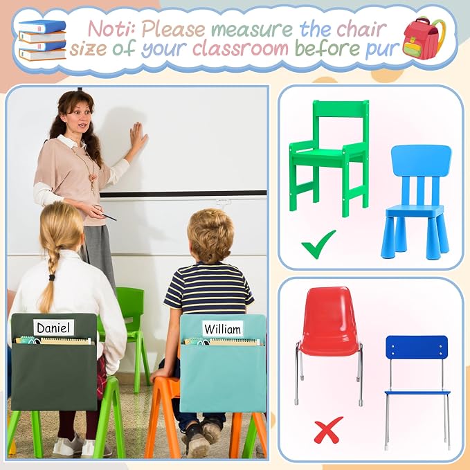 gisgfim 12 Pcs Chair Pockets for Classroom 17 x 20 Inch s with Name Tag for Classroom Chairback Pouch Bag Organizer for Student Elementary School Daycare Supply (Retro)