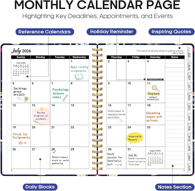 Planner 2026–2027, Weekly & Monthly Academic Organizer for School Year, Jul 2026–Jun 2027, Hardcover Planner with Tabs, Back to School Essential, 6.3" x 8.5", Caffeine Mosaic