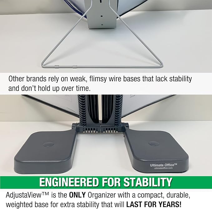 Ultimate Office AdjustaView 10-Pocket Desk Reference Organizer with Easy-Load Pockets and Compact Weighted Base for Maximum Stability (Colored Pockets)