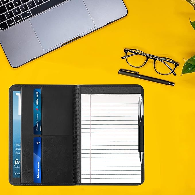 Lcjtop Classic Padfolio/Junior Portfolio Folder Case, A5 Business Organizer Binder for Men Women, 5 x 8 Writing Pad Included