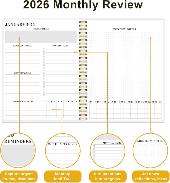 Monthly Planner 2026 - Monthly Calendar from January 2026 to December 2026, 2026 Planner with Inner Pocket, Elastic Band, 8.5" x 11", Green Leaf
