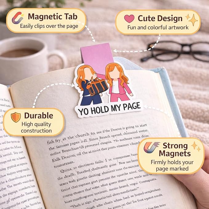 YJ PREMIUMS 4PC Funny Magnetic Bookmarks | Fun Cute Magnet Book Marks Reading Lost Hot Girls Read Books You were Right Here for Women Work Adults Travel School Teacher Office Supplies Gifts