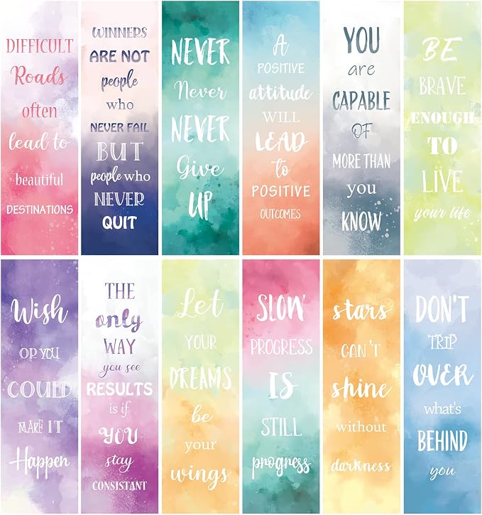 12 PCS Inspirational Bookmarks for Women Men, 12 Styles Encouraging Bookmark for Kids Students, Positive Bookmarks Bulk for Reading Lovers Teachers School Home