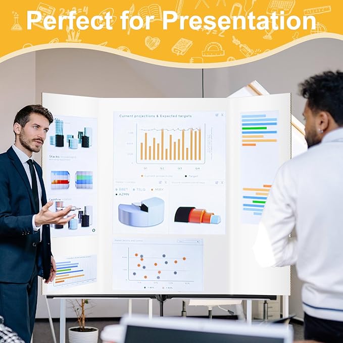 Trifold Poster Board 36"x48", 2 Pack White Extra Large Corrugated Display Board Foldable Board for School Projects, Science Fair, Business Presentations, Photo Displays, Graduation Exhibitions