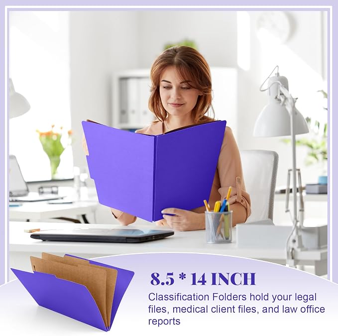 AmazingSpark 12 Pcs Legal Size Classification Folders 2 Divider, Bulk Pressboard File Folder with Expansion 2 Prongs Fastener Heavy Duty Office File Organizer for School Hospitals Home(Purple)