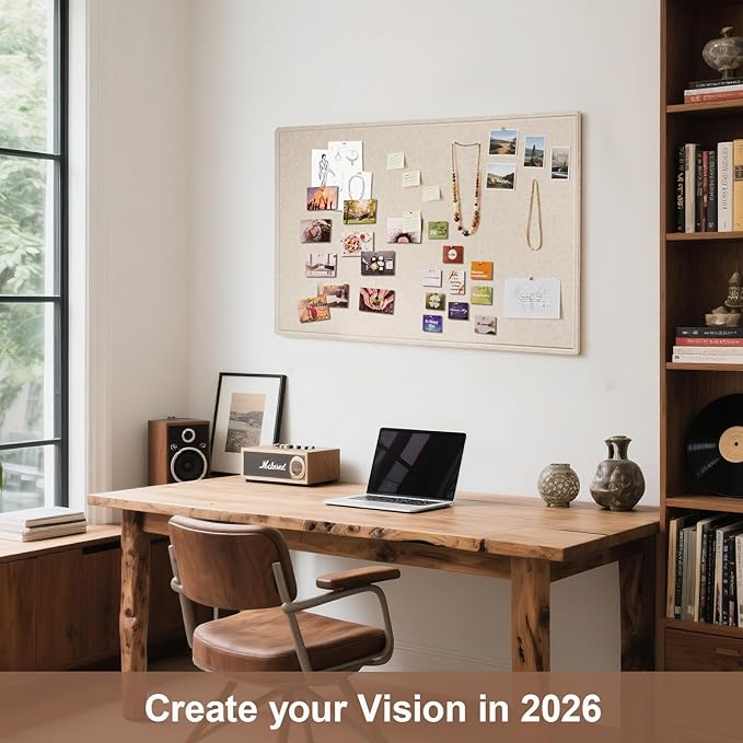Lightomorrow Vision Board 36x24 Inches, Thicken Felt Pin Board for Daily Goals Planning and Personal Inspiration with 20 Pushpins and 20 Postcards, Oatmeal