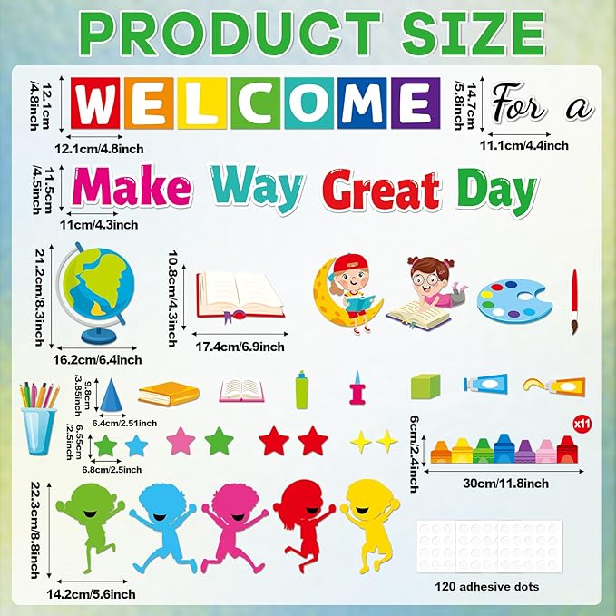 gisgfim Welcome Back to School Bulletin Board Decorations Set Inspirational Colorful Crayon Classroom Make Way for A Day Great Motivational Paper Cutouts Bulletin Board Decor for Door Chalkboard Wall
