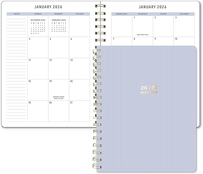 Sweetzer & Orange 2026-2027 Monthly Planner Notebook – 7.5" x 9.5" Two-Year Calendar Planner – January 2026 to December 2027 – Clean Monthly Layout, Sturdy 120gsm Paper, Gold Spiral Binding