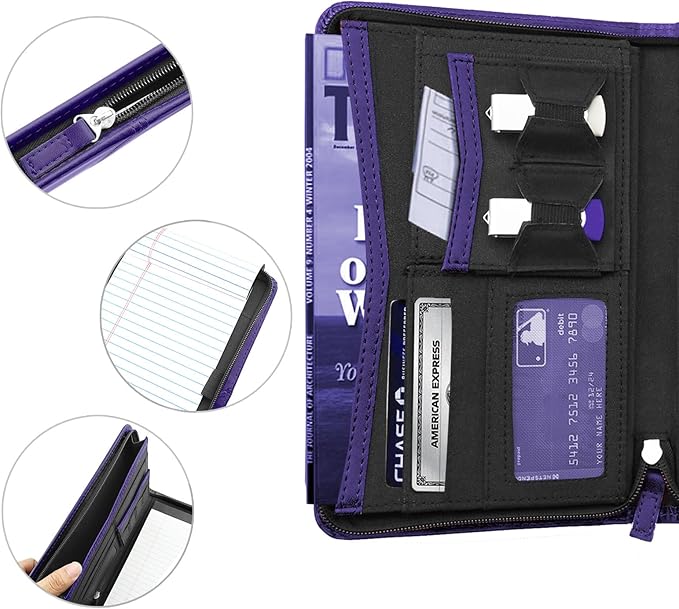 Junior Padfolio/Resume Portfolio Binder with Refillable Lined Notepad, A5 Padfolio Folder, Business Portfolio, Multi-Function Case, A5 Writing Pad Included,Dark Purple