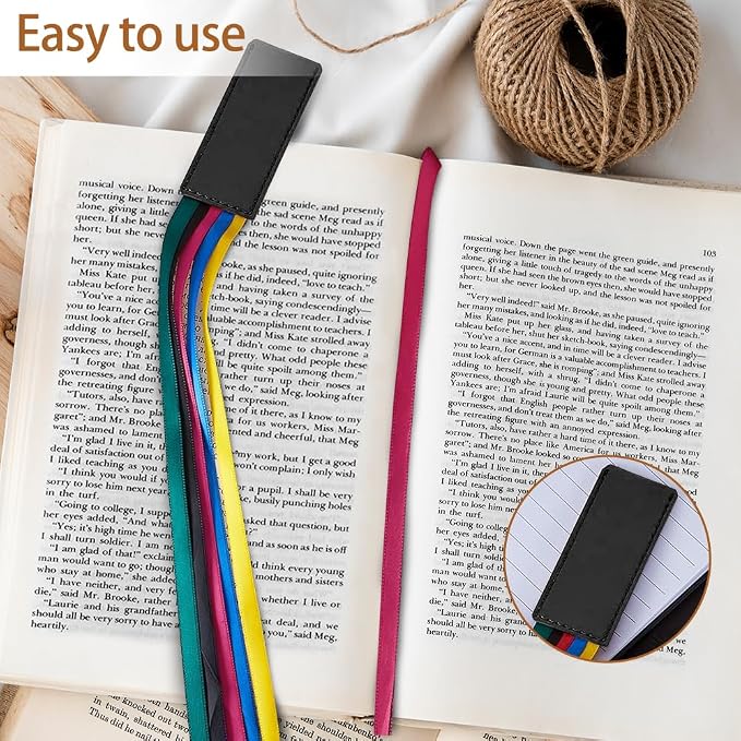 6 Pcs Bible Bookmark, Colorful Ribbon Bookmark, Artificial Leather Bible Ribbons Bookmarks, Page Markers with 5 Ribbons Colors for Books Novel Bible, Reading Lovers Students Teachers, Black