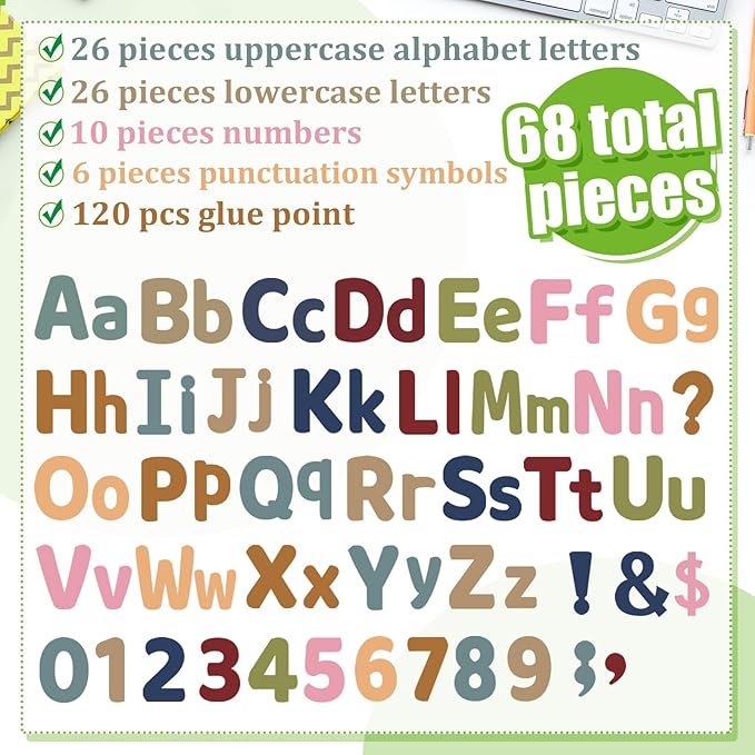 5 Inch Bulletin Board Letters Alphabet Numbers Combo Set Boho Punctuation Letter Cutouts for Bulletin Board Classroom Wall Display Home Decor