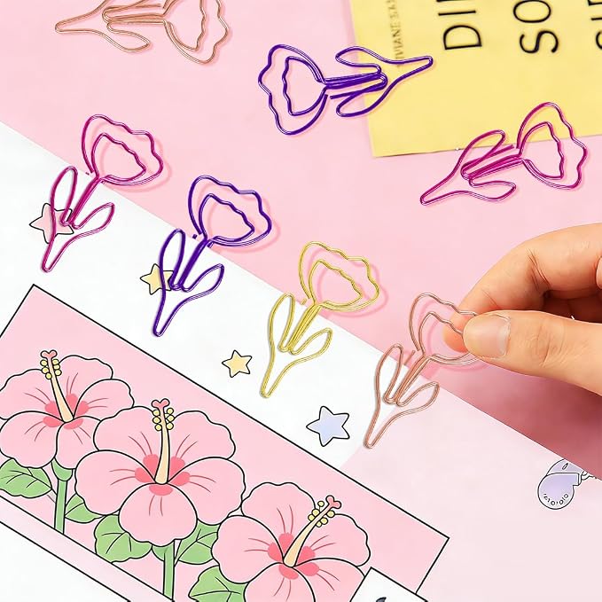 ELANE 36 pcs Paper Clips Bookmarks Dispenser Bookmark Memo Clip for School Teacher Office Supply Student Stationery. (Colorful-Flowers)