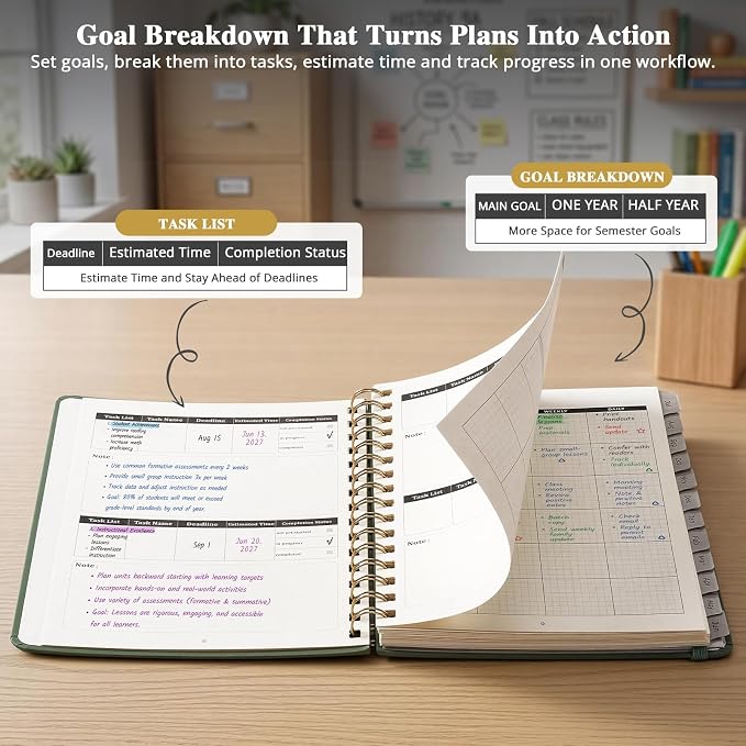 JoyCat Academic Planner 2026-2027, July 2026 - June 2027, A5 Weekly & Monthly Planner, Hardcover Agenda with Tabs, 5 Sticker Sheets, Elastic Closure & Pocket for Teachers & Students, 6.3" x 8.5", Green