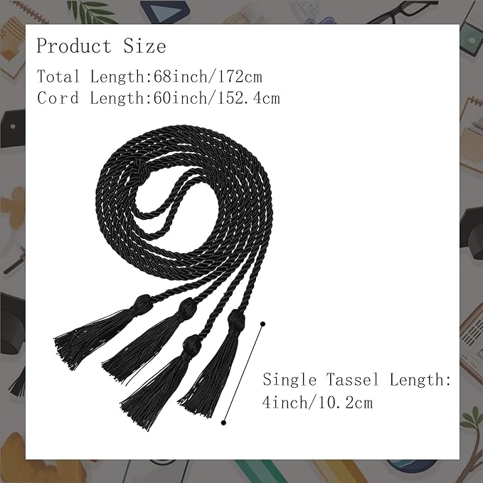 Graduation Double Honor Cords with Tassels Braided Academic Ropes for High School College Ceremony 68 Inch (Black)