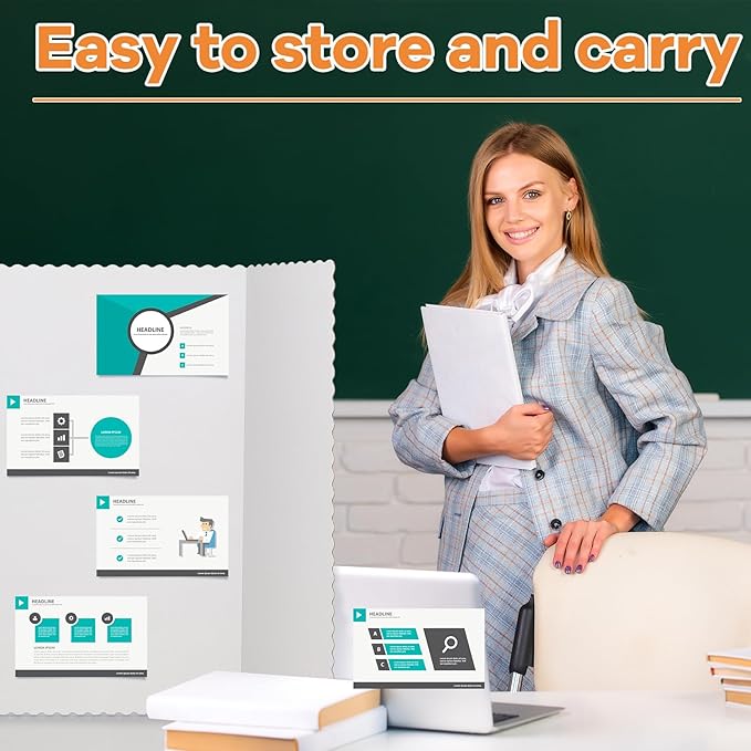 Ctosree 60 Pcs Tri Fold Poster Board Bulk, Science Fair Project Display Paperboard, Single Wall,Lightweight Presentation Board (36 * 48inch,White)