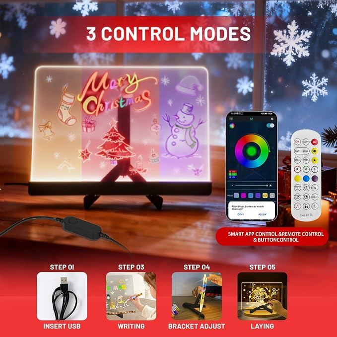 LED Note Board with Colors,14''x10'' Acrylic Led Drawing Board with 12 Markers,Dry Erase Boards Music Sync&Flash Modes,Dimmable Brightness for Cafe/Bar/Home/Party Deco