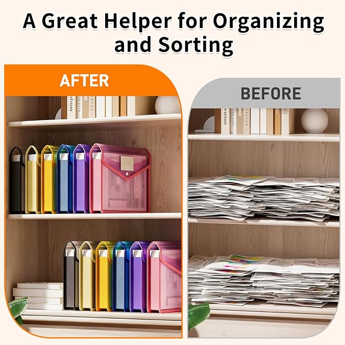 10 Pack Plastic Expanding File Folder, Transparent Folders for Documents with Snap Closure, Large Capacity, No Dividers, Fit Letter/A4 Size, 9 Colors for Tax, Office & Home School Organizer