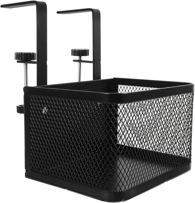SHINEOFI Clamp Under Desk Storage Organizer Mesh Basket with Clamp for Tidy Desk Cord Management and File Organization for Office Use and Space Saving